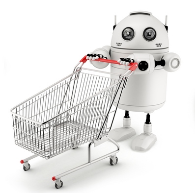 Robot with shopping cart